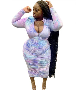 Ruched Sky Tie-Dye Dress